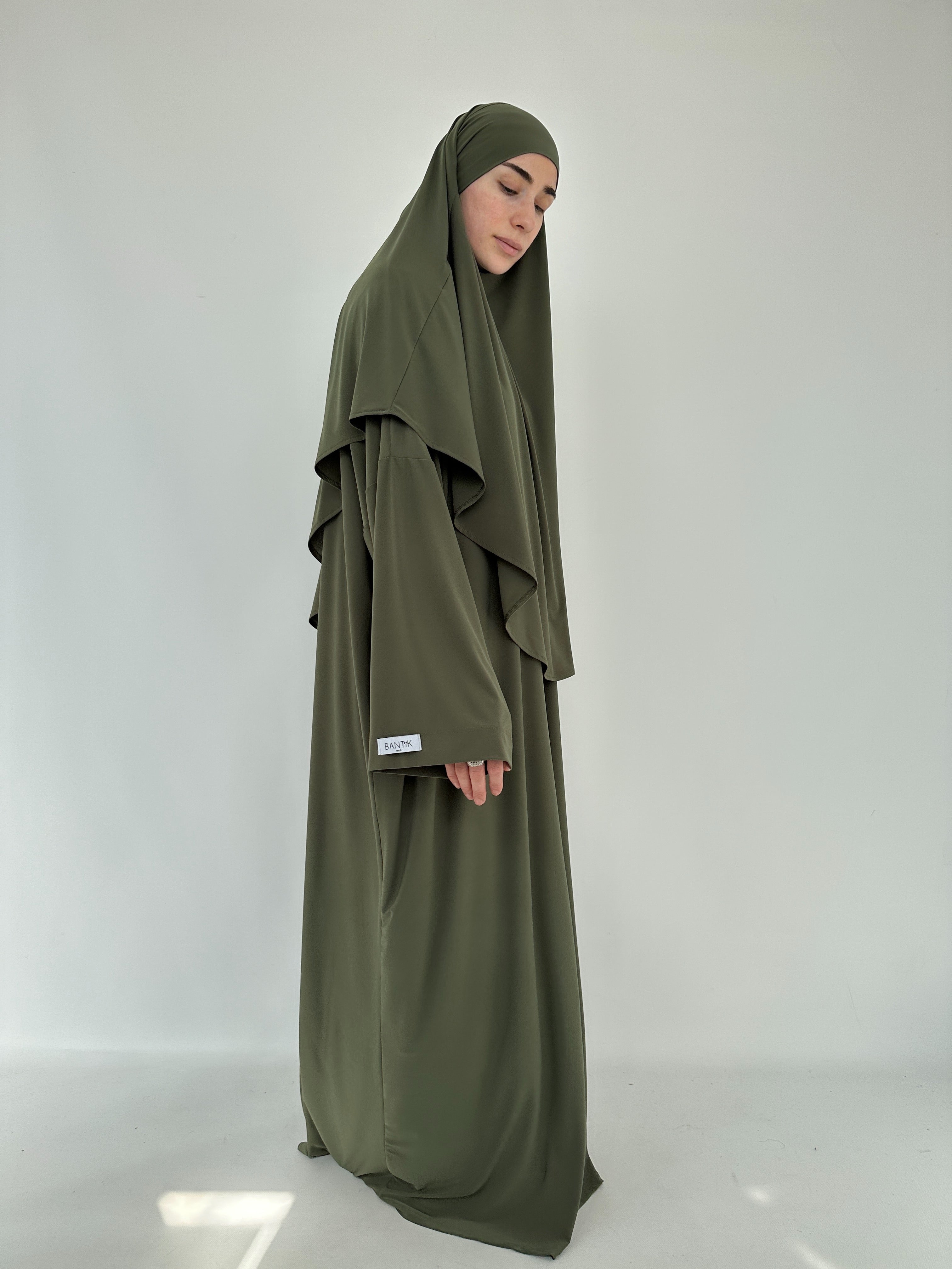 Ensemble abaya khimar jersey kaki