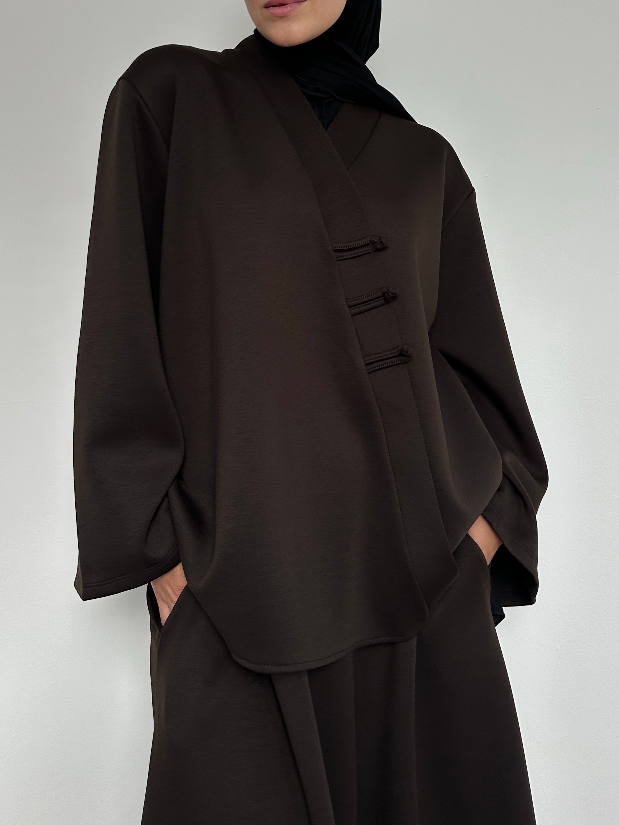 Ensemble Sakura chocolat – jupe longue avec poches et blouse kimono élégante BANTIK