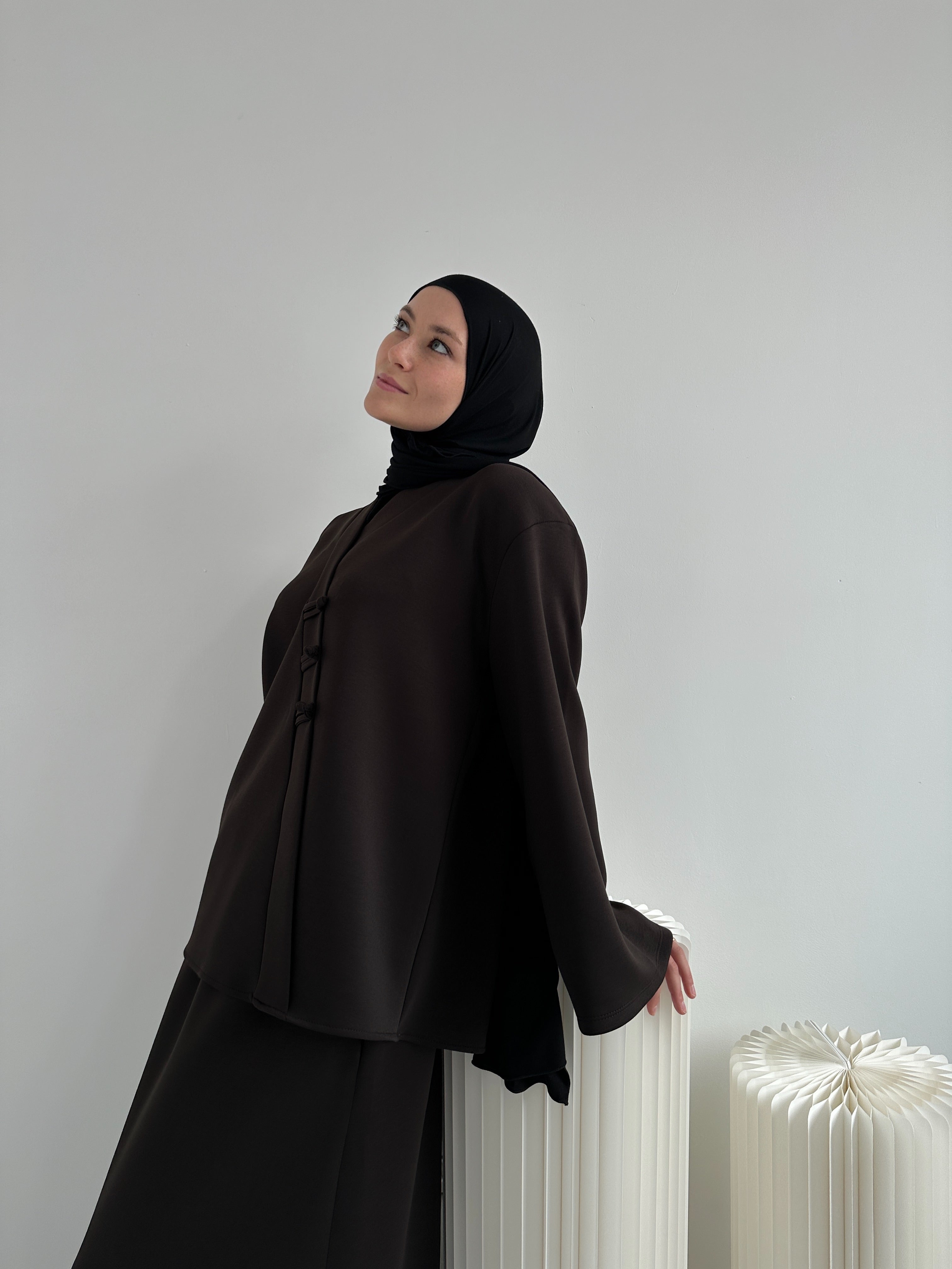 Ensemble Sakura chocolat – jupe longue avec poches et blouse kimono élégante BANTIK