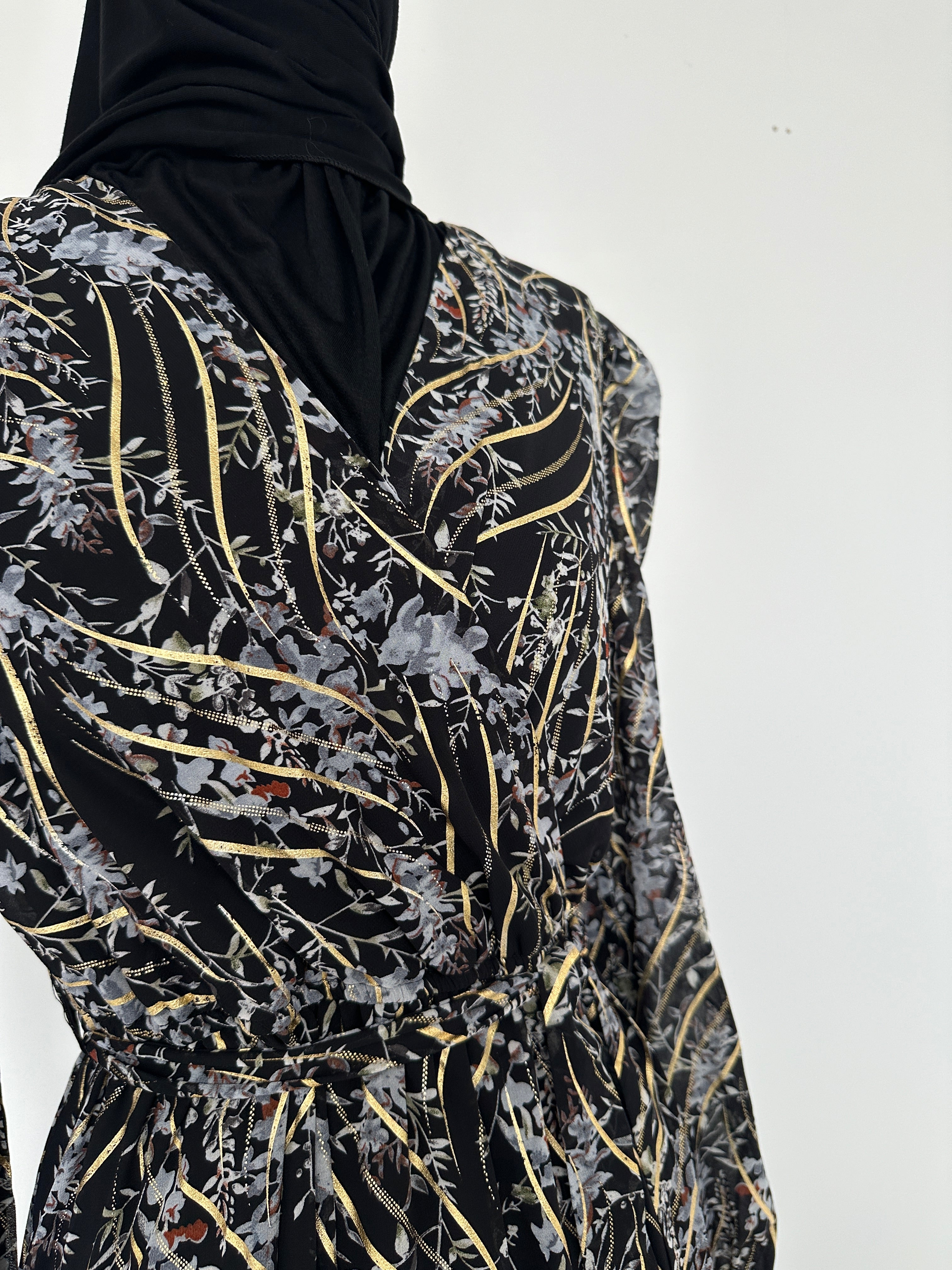 Robe Cache-Cœur Longue Chic avec Manches Élastiquées