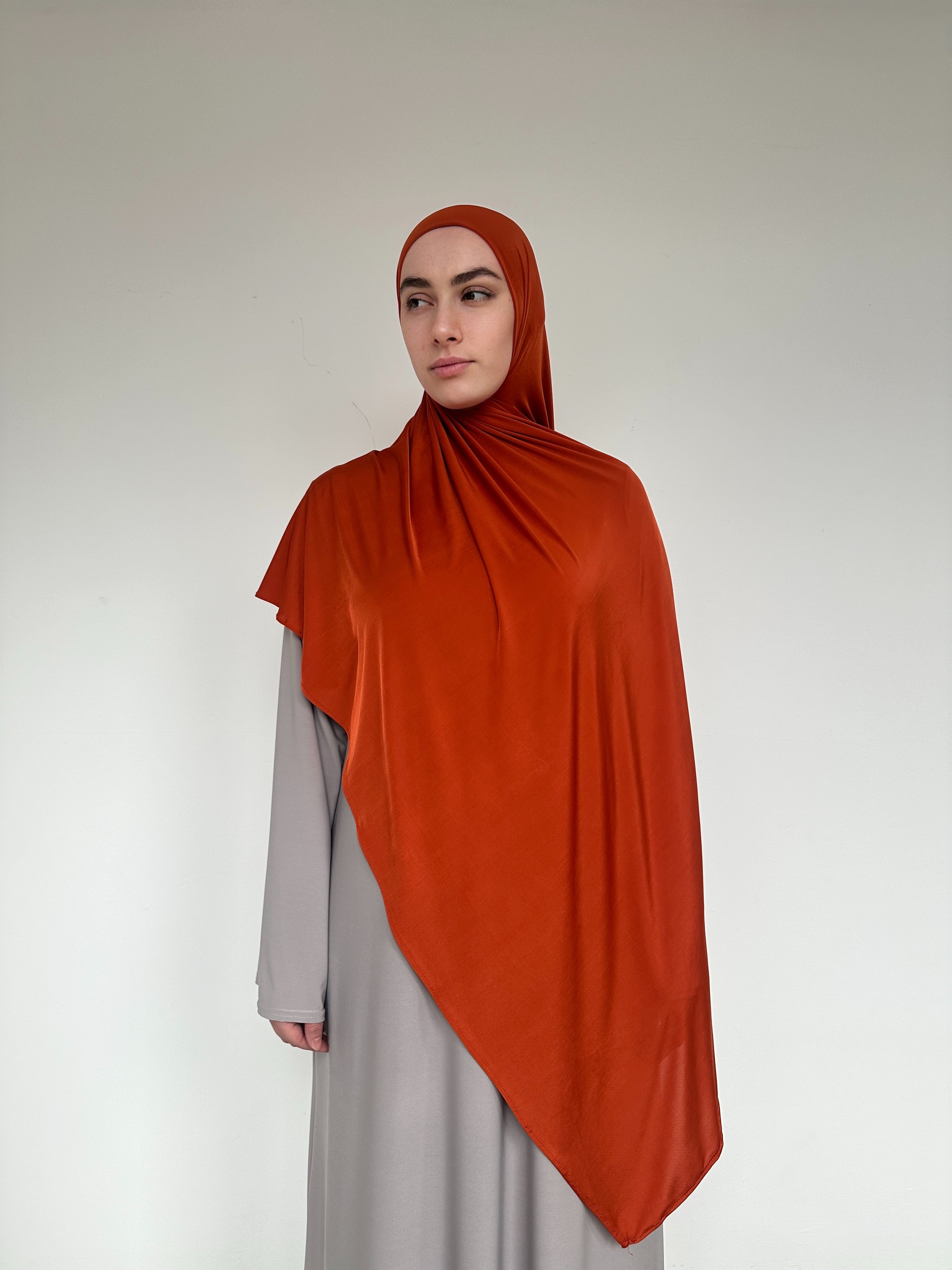 Hijab jersey liquid couleur rouille ou terracotta 220 cm