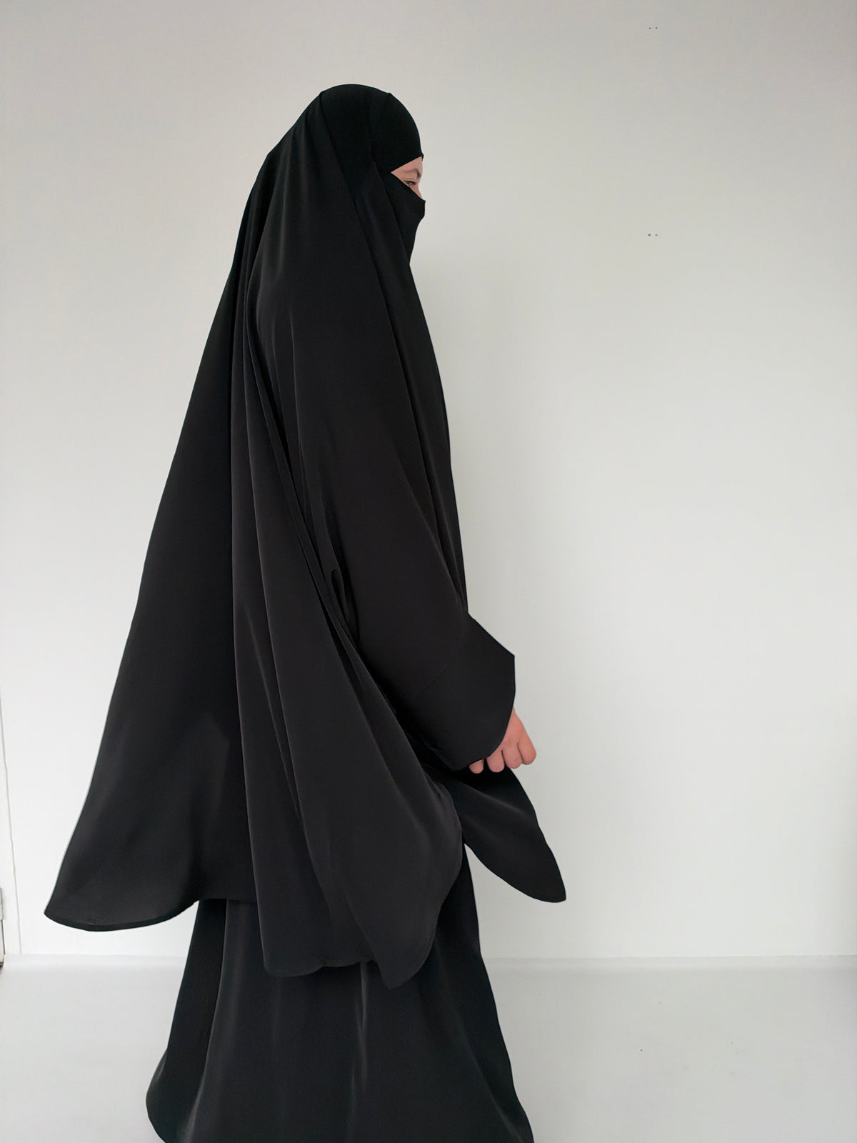 Jilbab 2 pièces noir en Soie de Médine