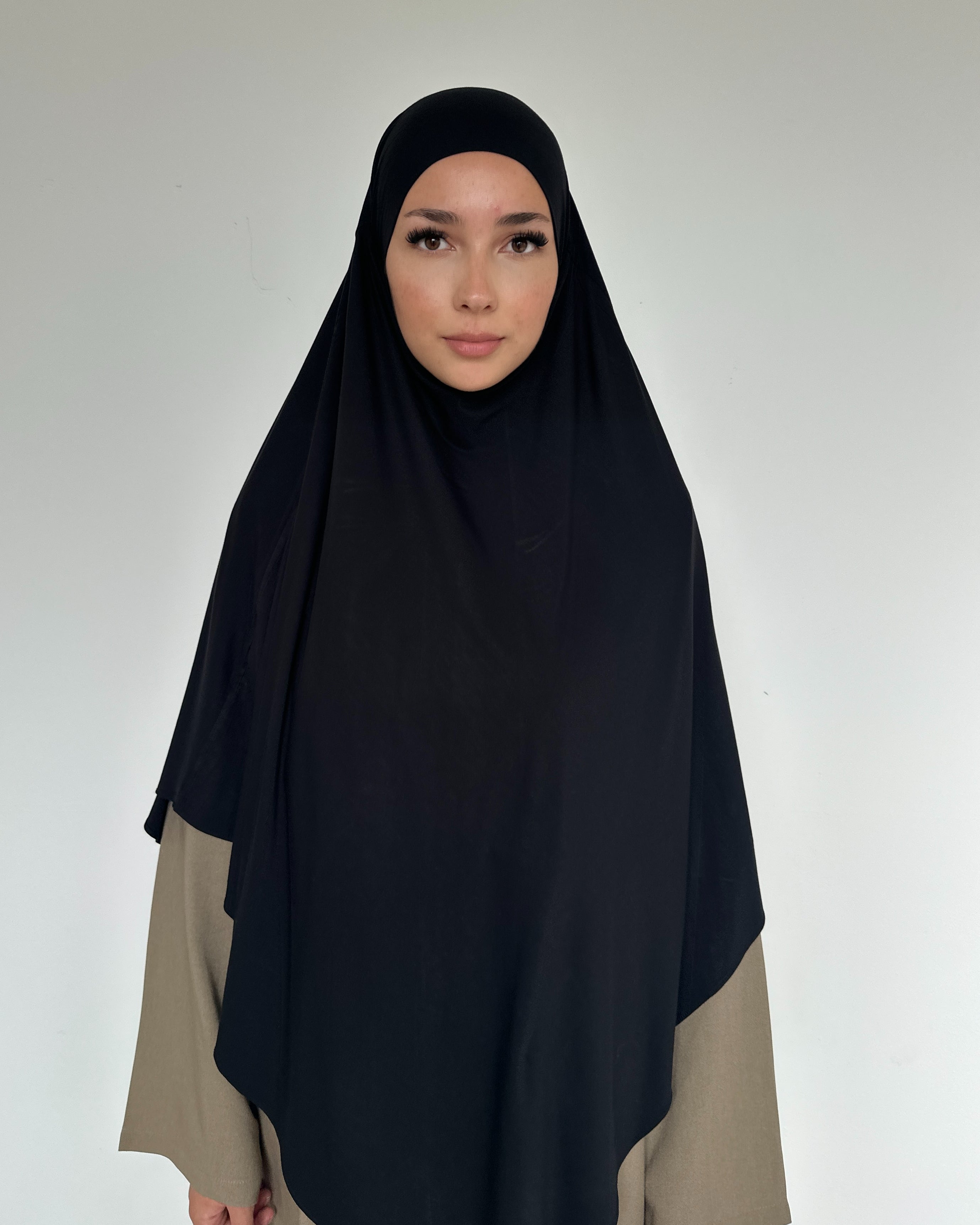 Khimar bambou noir long et fluide pour femme musulmane