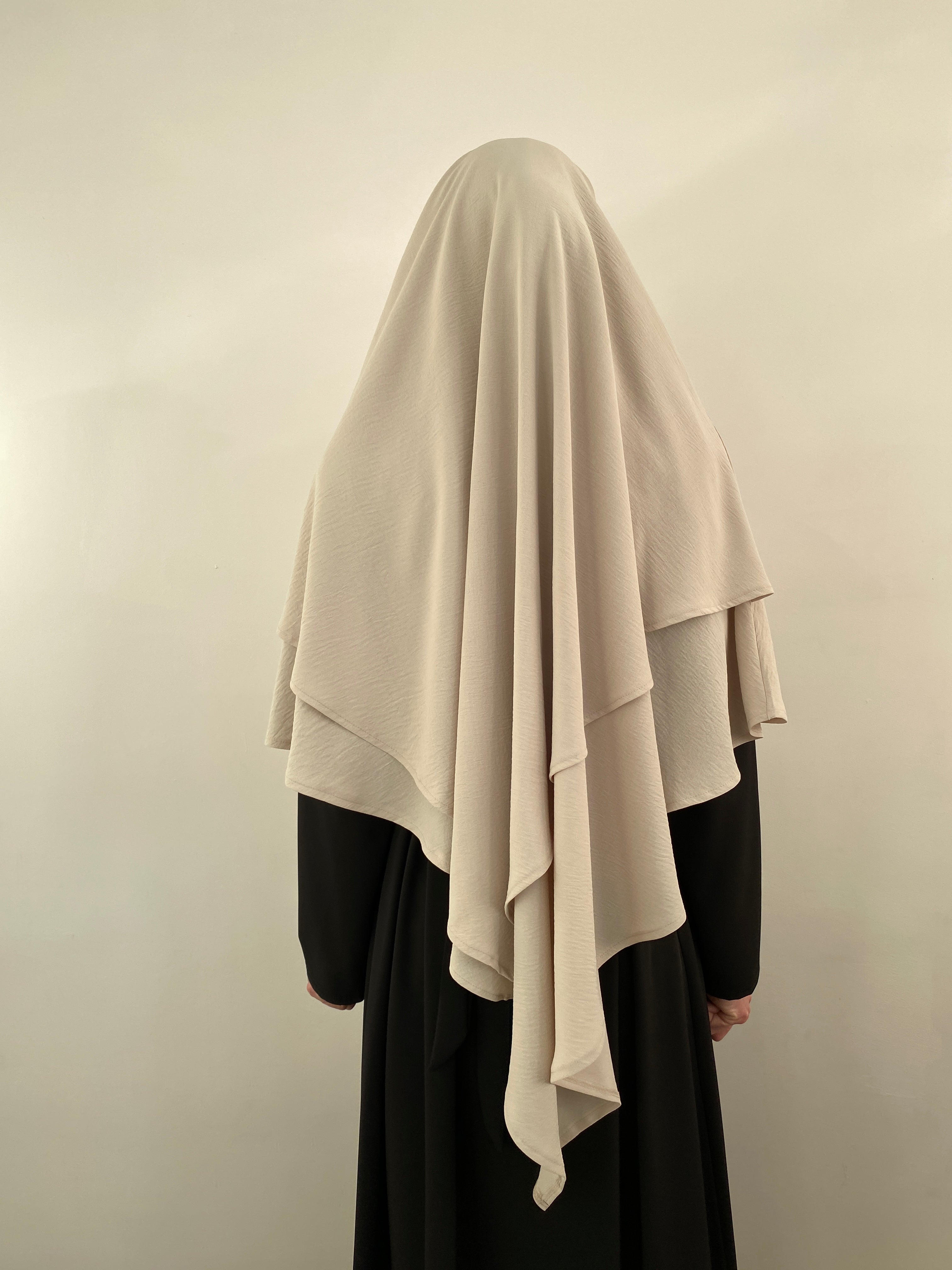 Khimar pour femme Musulmane, khimar pas cher, khimar blanc cassé deux voiles, khimar 2 voiles.