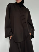 Ensemble Sakura  chocolat – jupe longue avec poches et blouse kimono élégante BANTIK