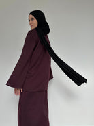 Ensemble Sakura aubergine – jupe longue avec poches et blouse kimono élégante BANTIK