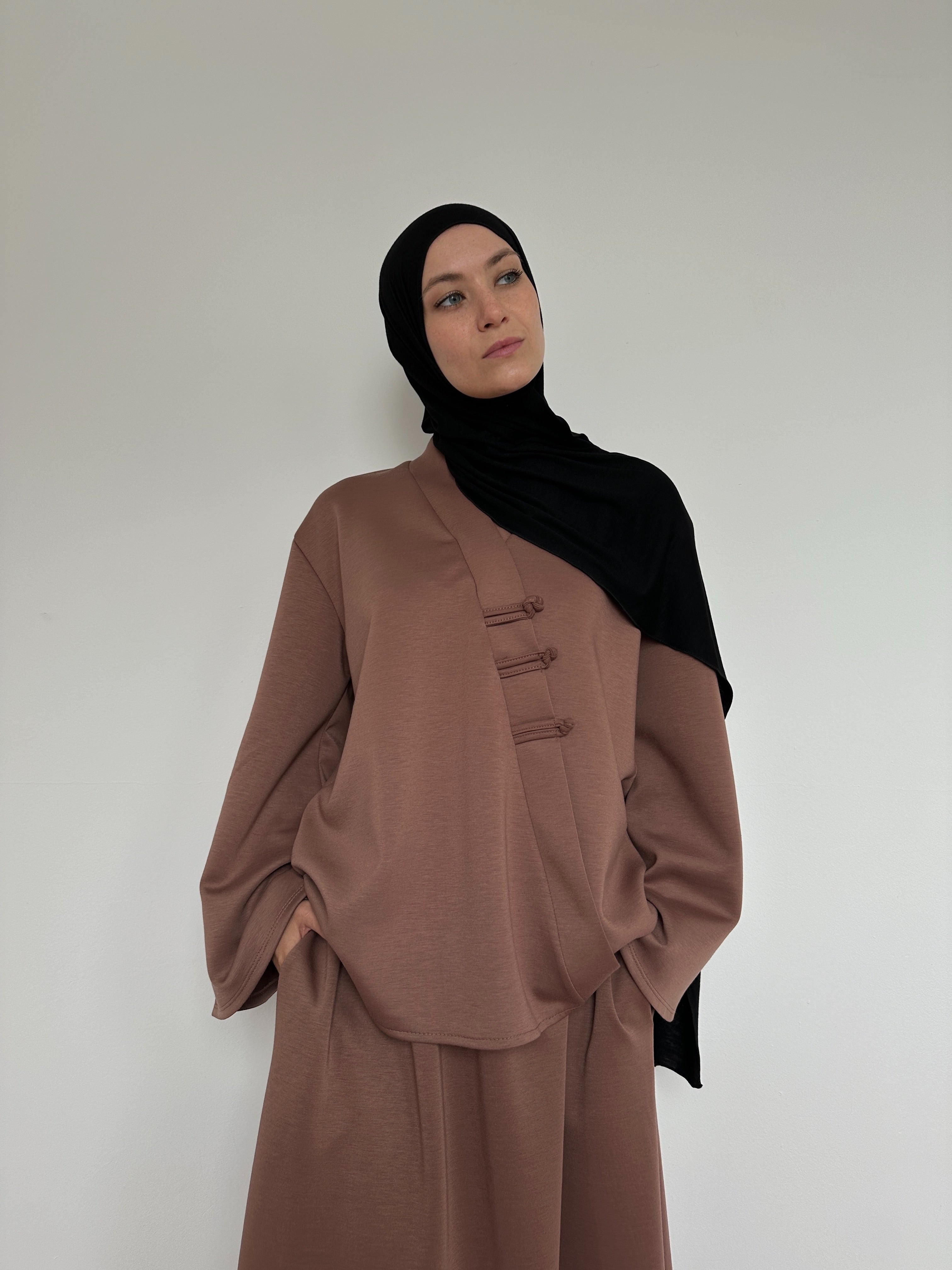 Ensemble Sakura vieux rose – jupe longue avec poches et blouse kimono élégante BANTIK