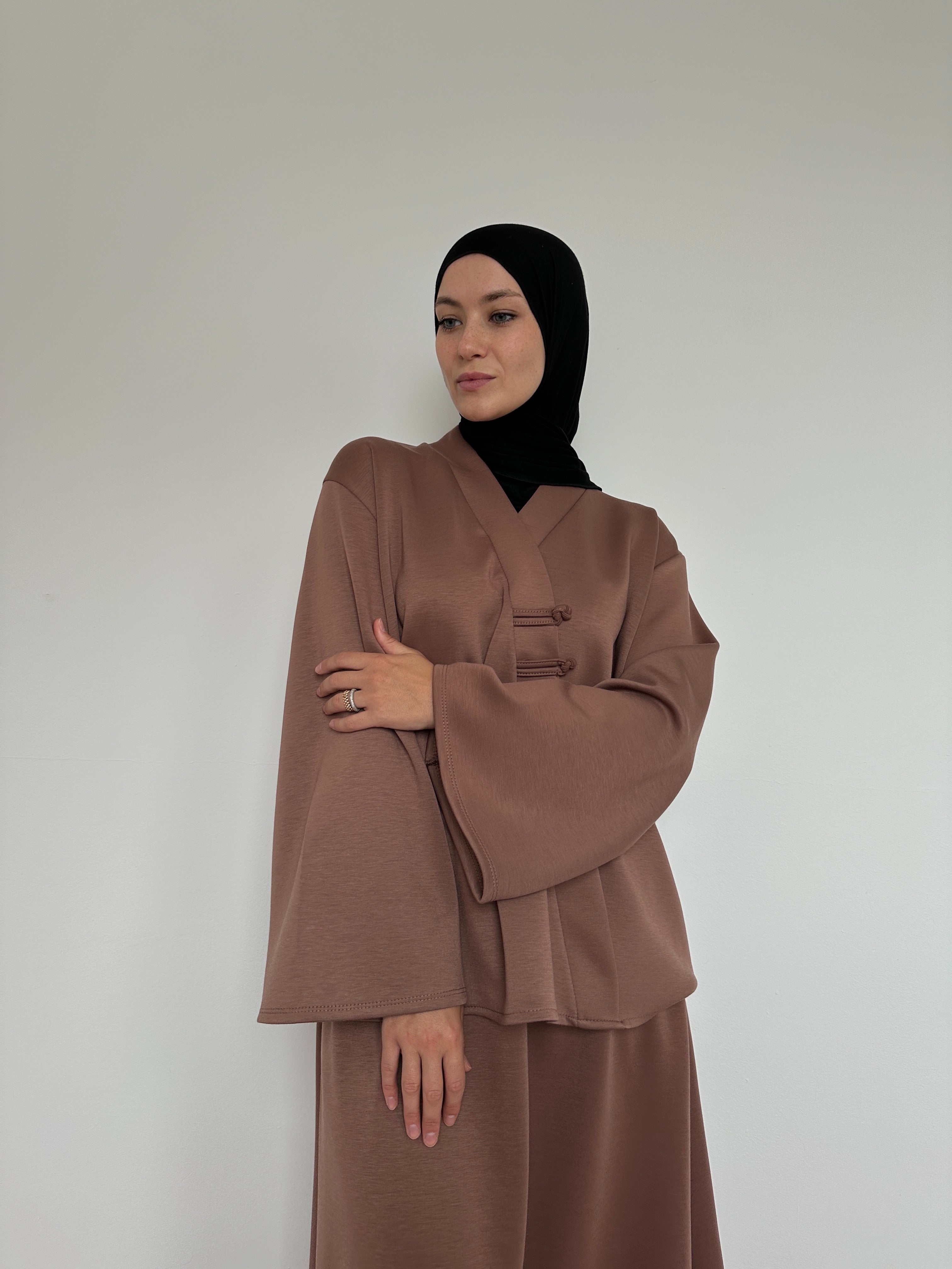 Ensemble Sakura vieux rose – jupe longue avec poches et blouse kimono élégante BANTIK