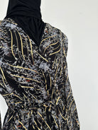 Robe Cache-Cœur Longue Chic avec Manches Élastiquées