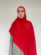 Hijab jersey liquid rouge vif effet soie satinée longue 