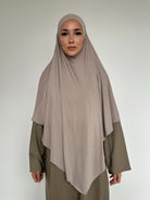 Khimar bambou grège long et fluide pour femme musulmane