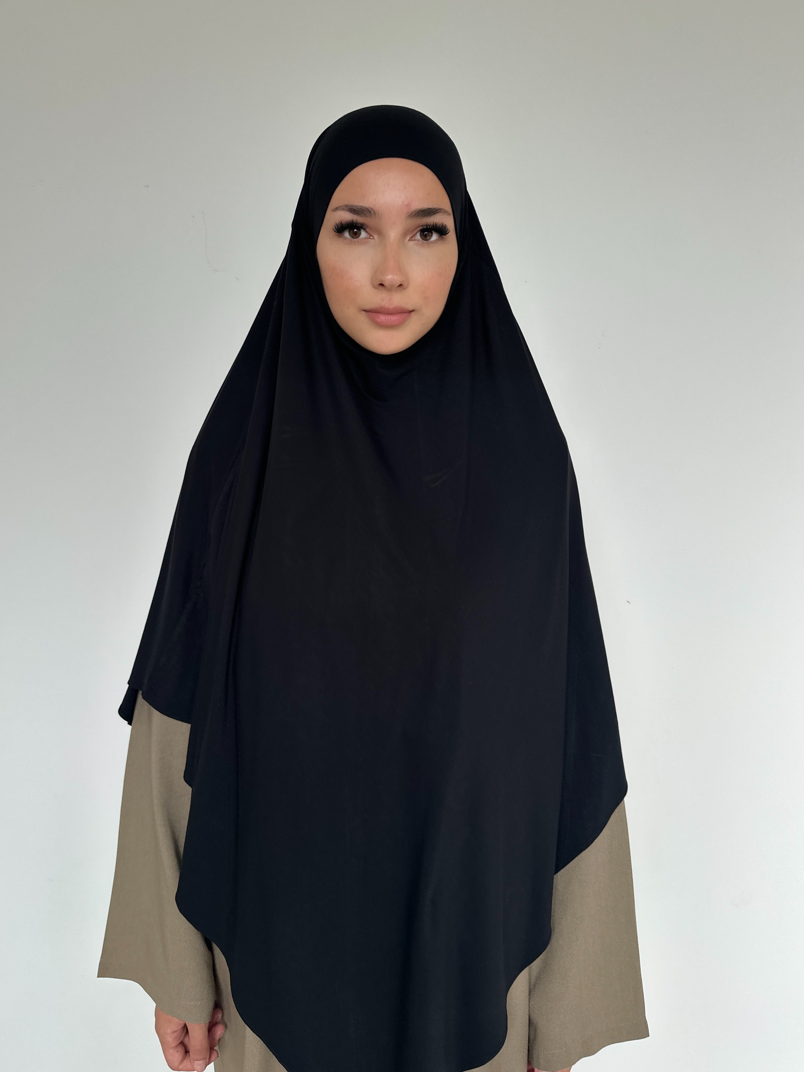 Khimar bambou noir long et fluide pour femme musulmane
