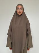 Khimar bambou taupe long et fluide pour femme musulmane